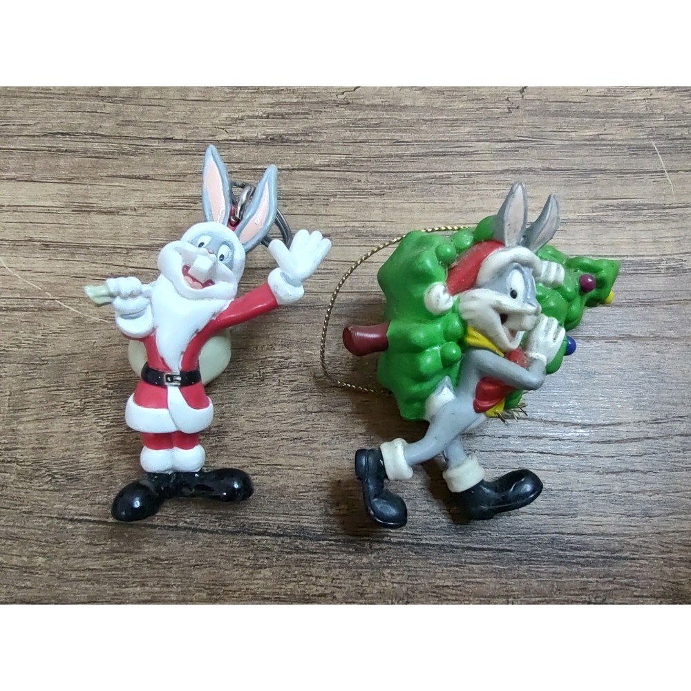 BUGS BUNNY Christmas Theme ORNAMENT Keychain Lot Vintage Looney Tunes Z33